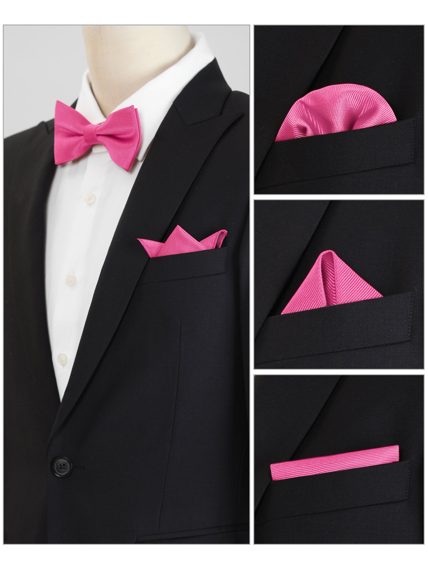 Allegra K Solid Color Pre-Tied Bow Tie Wedding Party Pocket Square Set