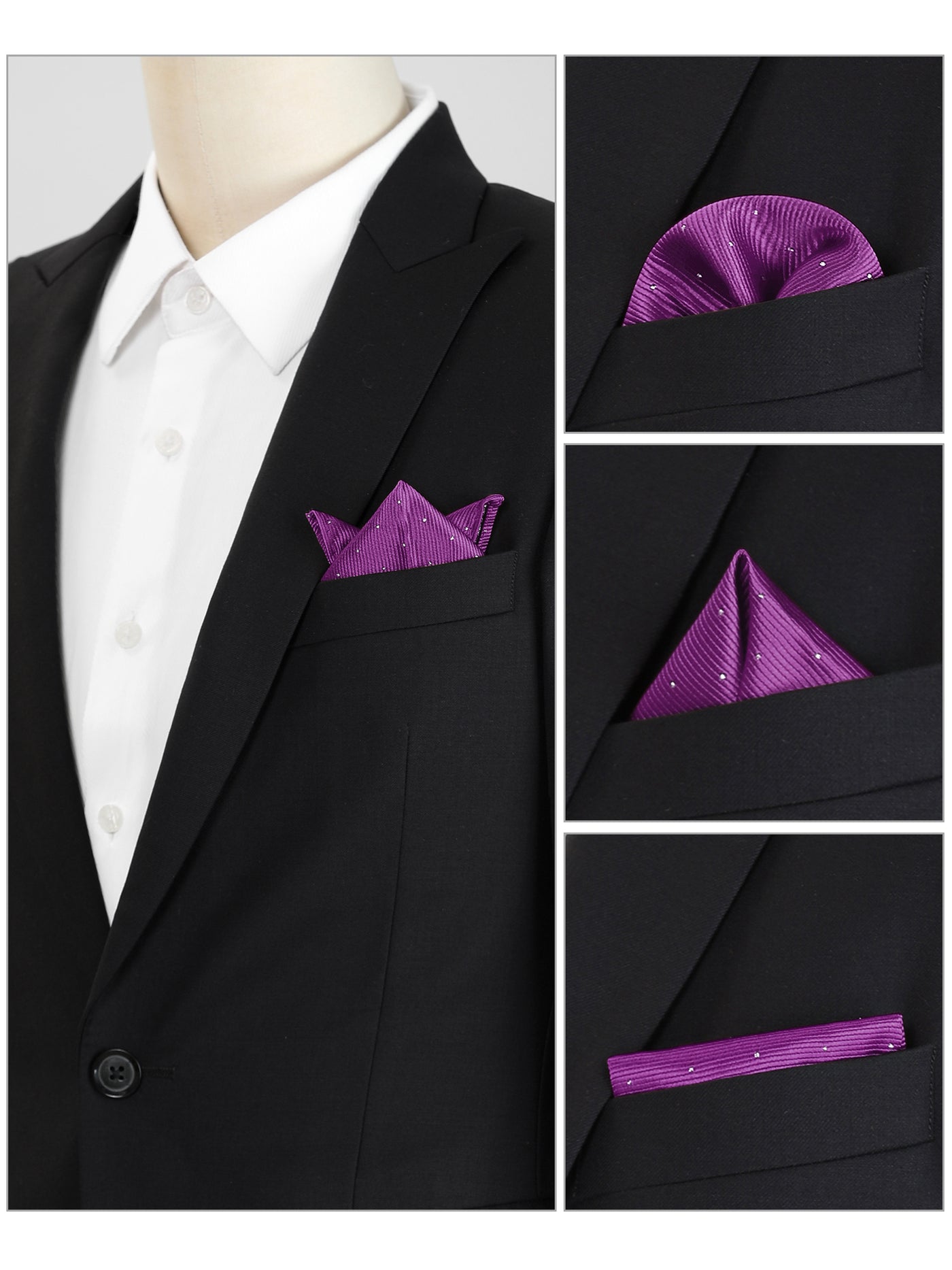 Allegra K Men's Pocket Squares Classic Satin Polka Dots Solid Color Handkerchiefs for Wedding Business