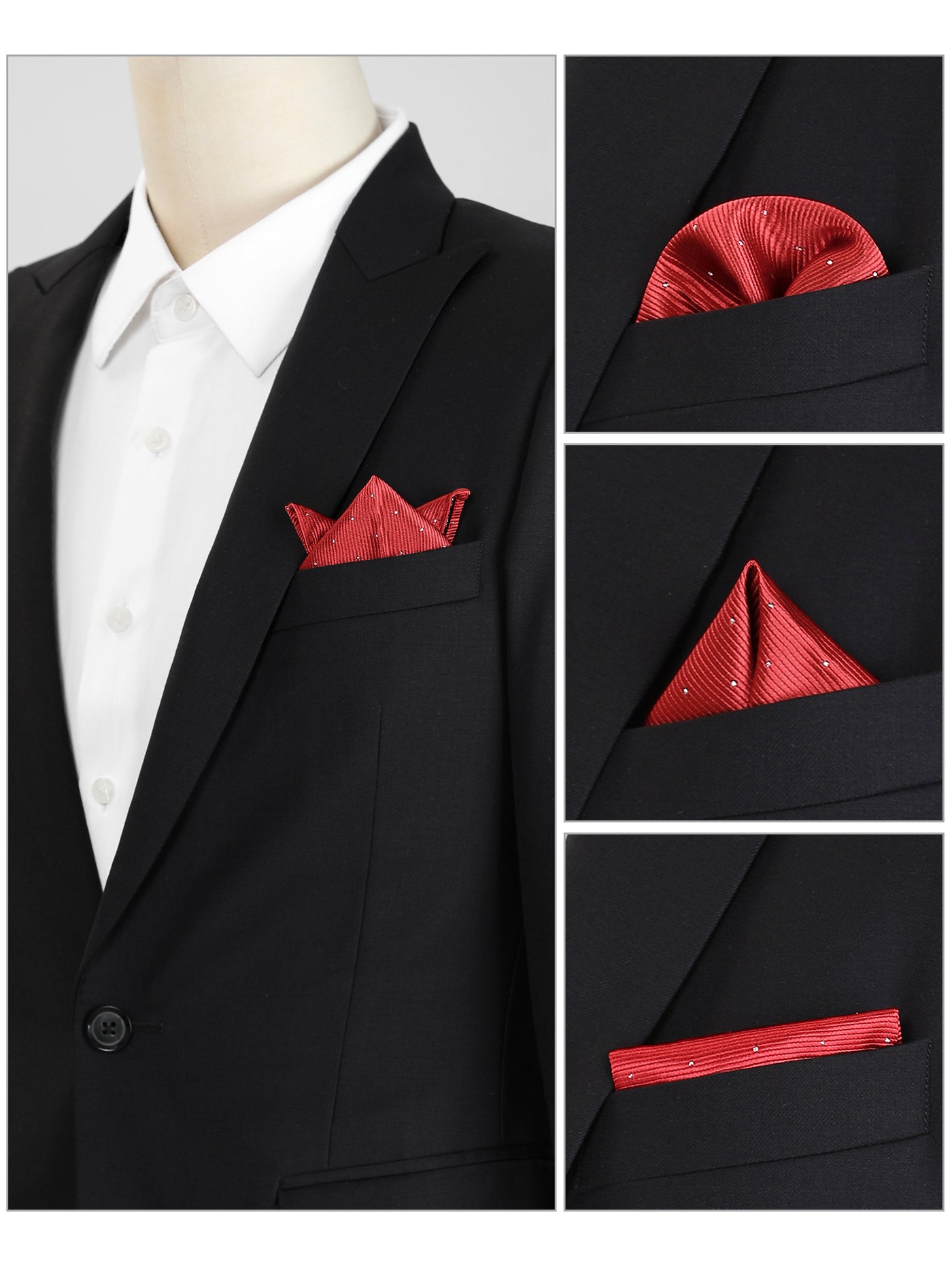 Allegra K Men's Pocket Squares Classic Satin Polka Dots Solid Color Handkerchiefs for Wedding Business