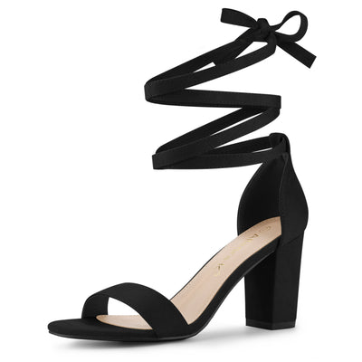 Allegra K Lace Up and Ankle Strap Chunky Heel Sandals