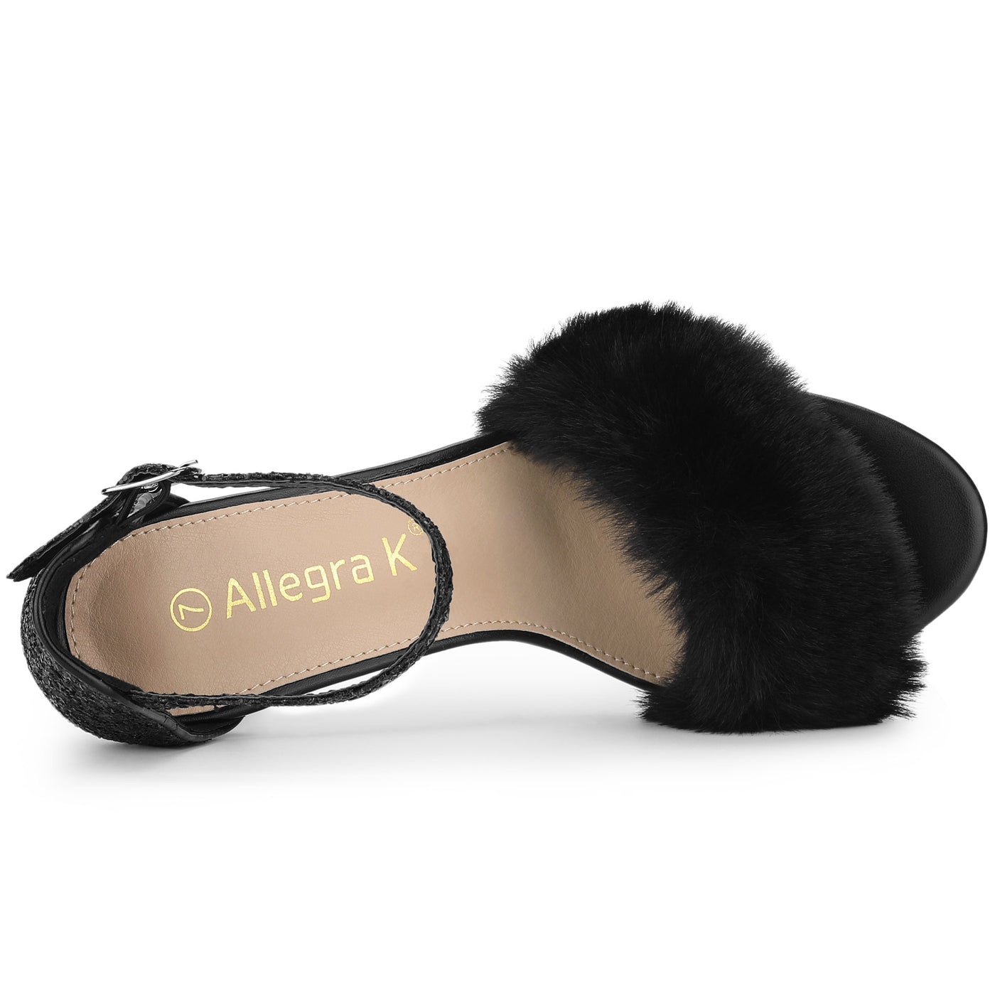 Allegra K Glitter Faux Fur Ankle Strap Stiletto Heel Sandals