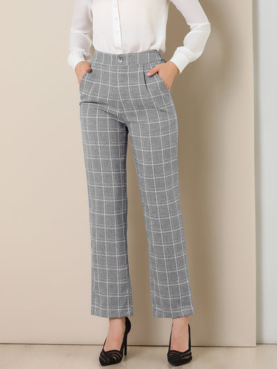 Plaid Pants Elastic Waist Casual Work Office Long Trousers