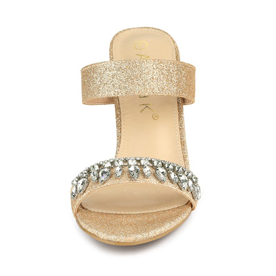 Open Toe Glitter Rhinestone Decor Stiletto Heel Sandals