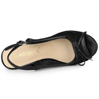 Lace Open Toe Platform Wedge Heel Bow Decor Sandals