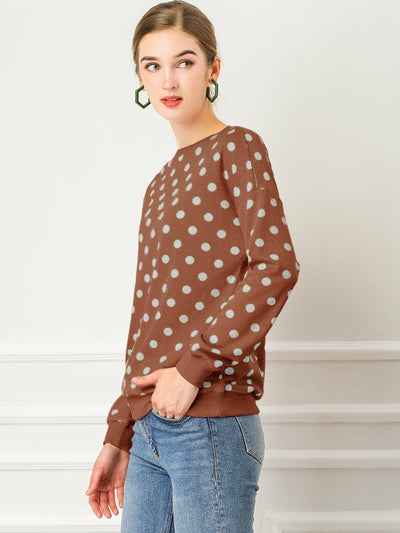 Winter Knitted Pullover Sweatshirt Long Sleeve Polka Dot Sweater