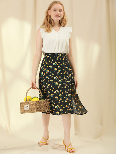 Floral Chiffon Retro Spring Summer Peasant Midi Skirt