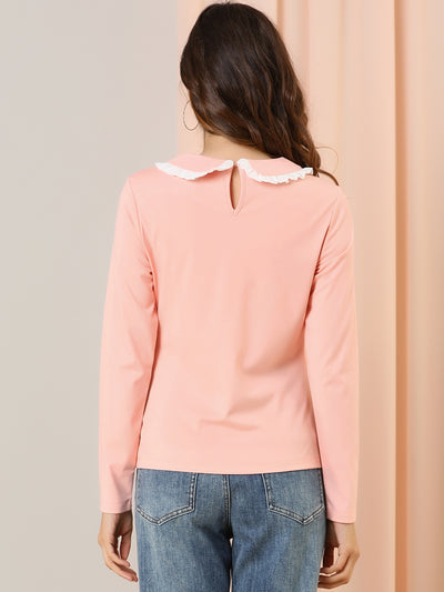 Peter Pan Collar Blouse Basic Knit T-Shirt Long Sleeve Shirt