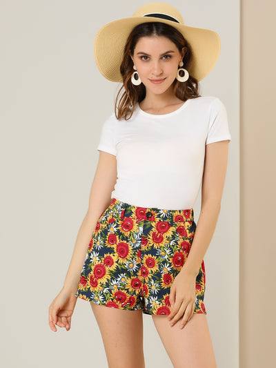 Sunflowers Short Pants High Waist Casual Boho Floral Shorts