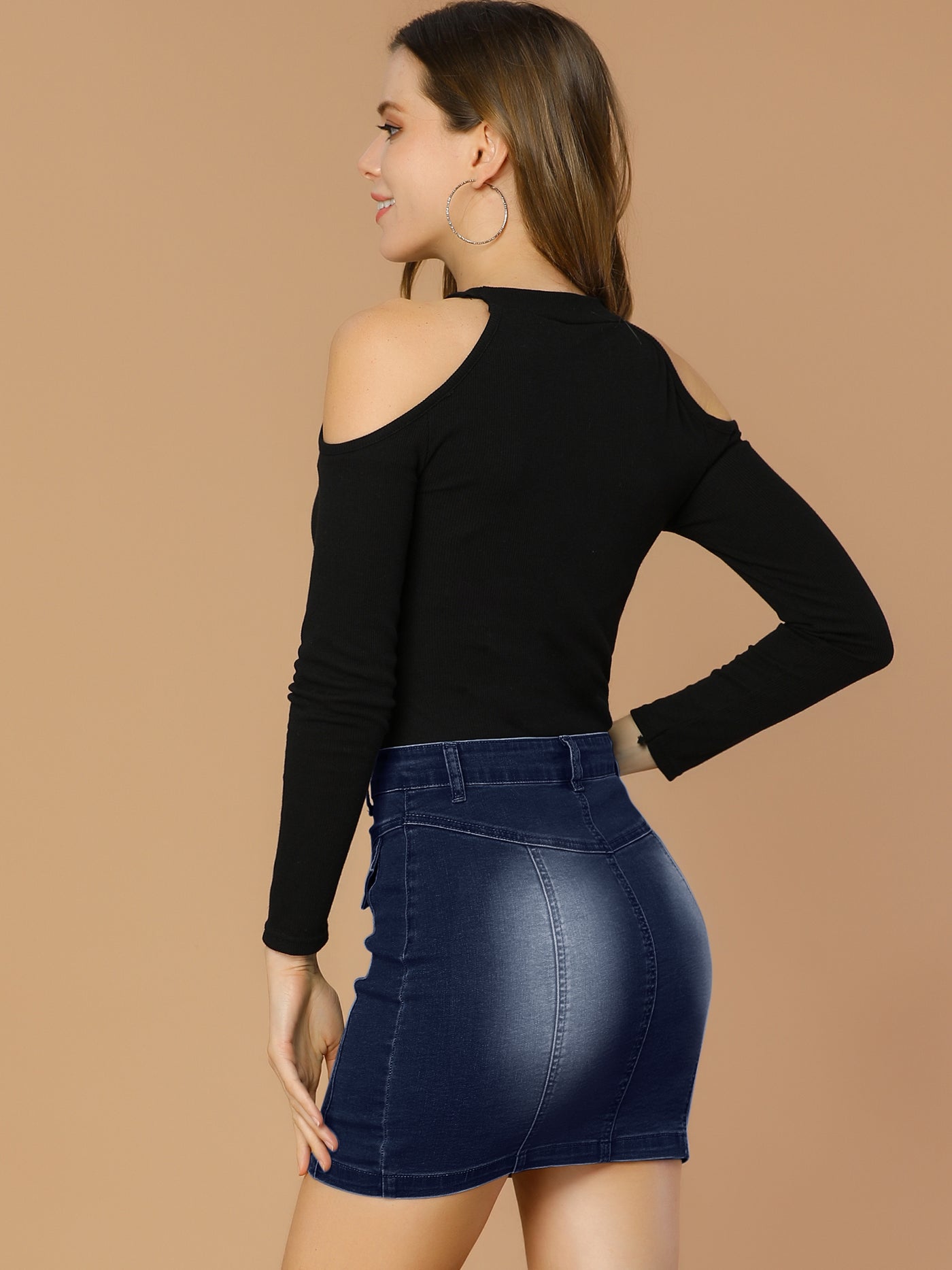 Allegra K Zip Front Denim Stretch Washed Slim Fit High Waist Mini Skirt
