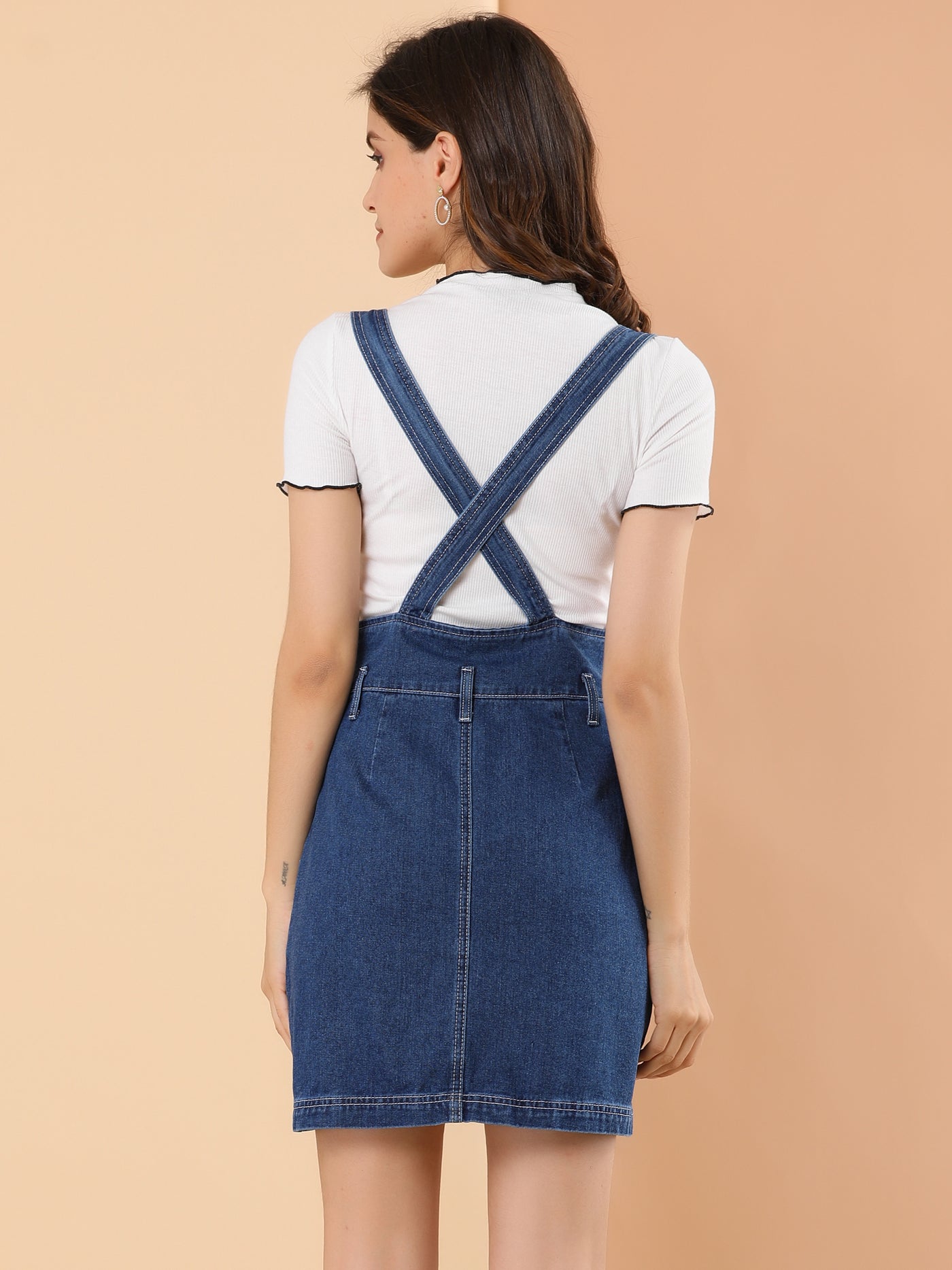 Allegra K Casual Button Down Adjustable Strap Denim Overall Suspender Skirt
