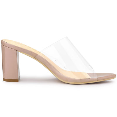 Clear Chunky Heel Slides Sandals Mules