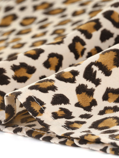 V Neck Floral Leopard Casual Tie Belted Mini Dress