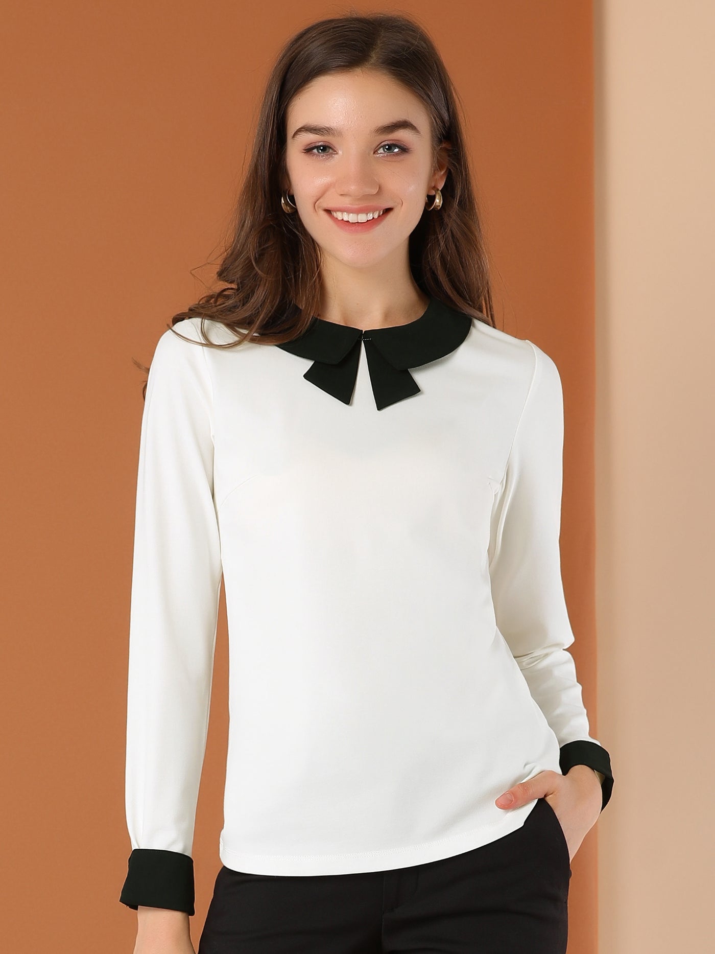 Allegra K Elegant Collar Long Sleeve Work Office Blouse Top