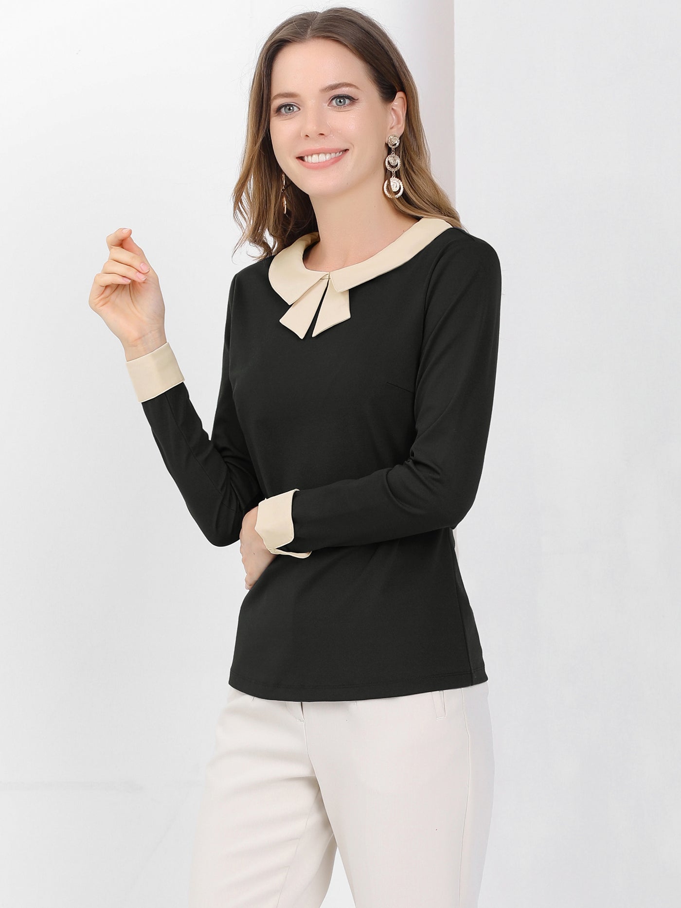 Allegra K Elegant Collar Long Sleeve Work Office Blouse Top