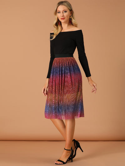 Rainbow Elastic Waist Metallic Shiny Swing Party Skirt