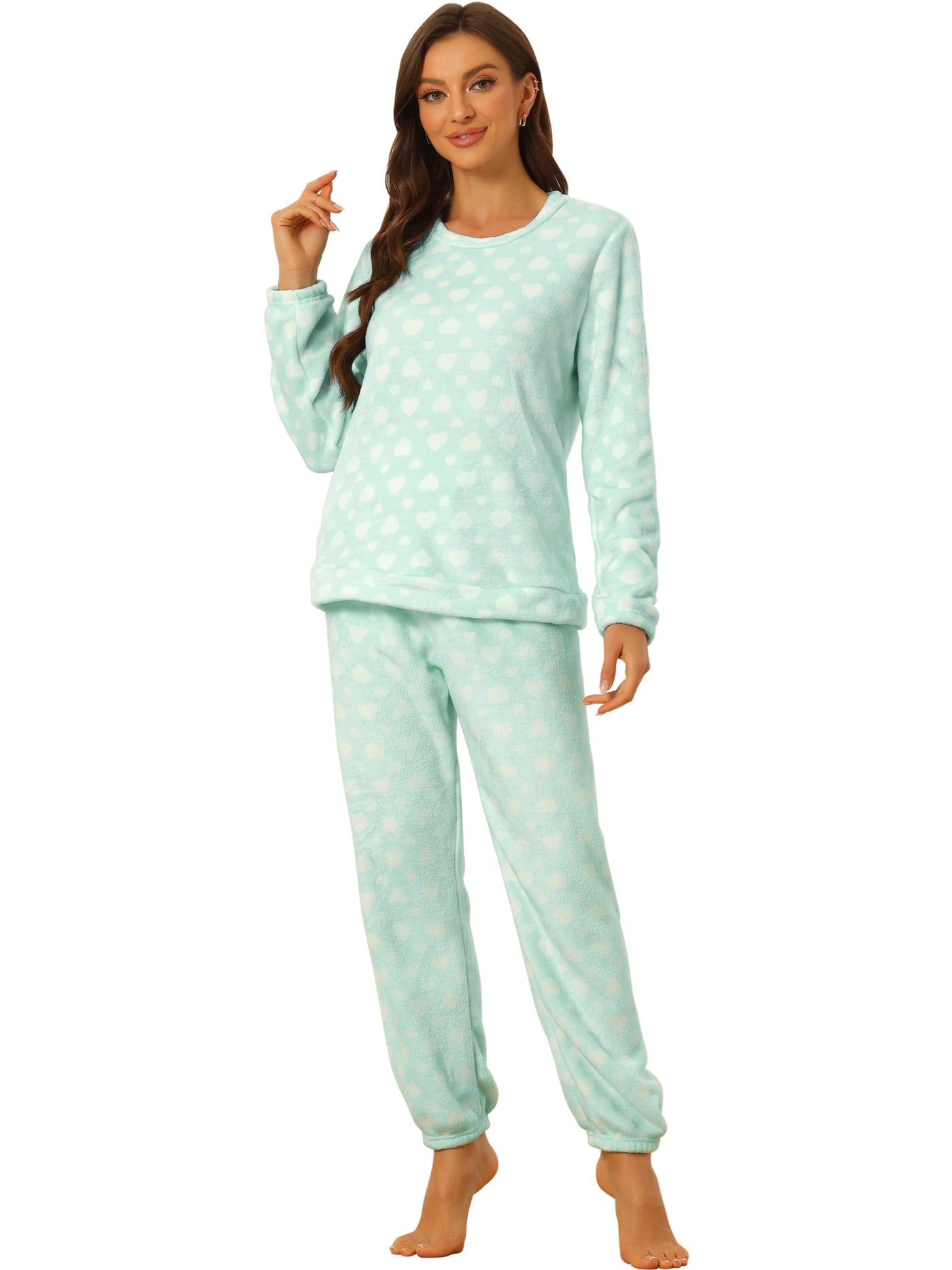 Allegra K Cute Printed Long Sleeve Nightwear Flannel Pajama Sets Sleepwears