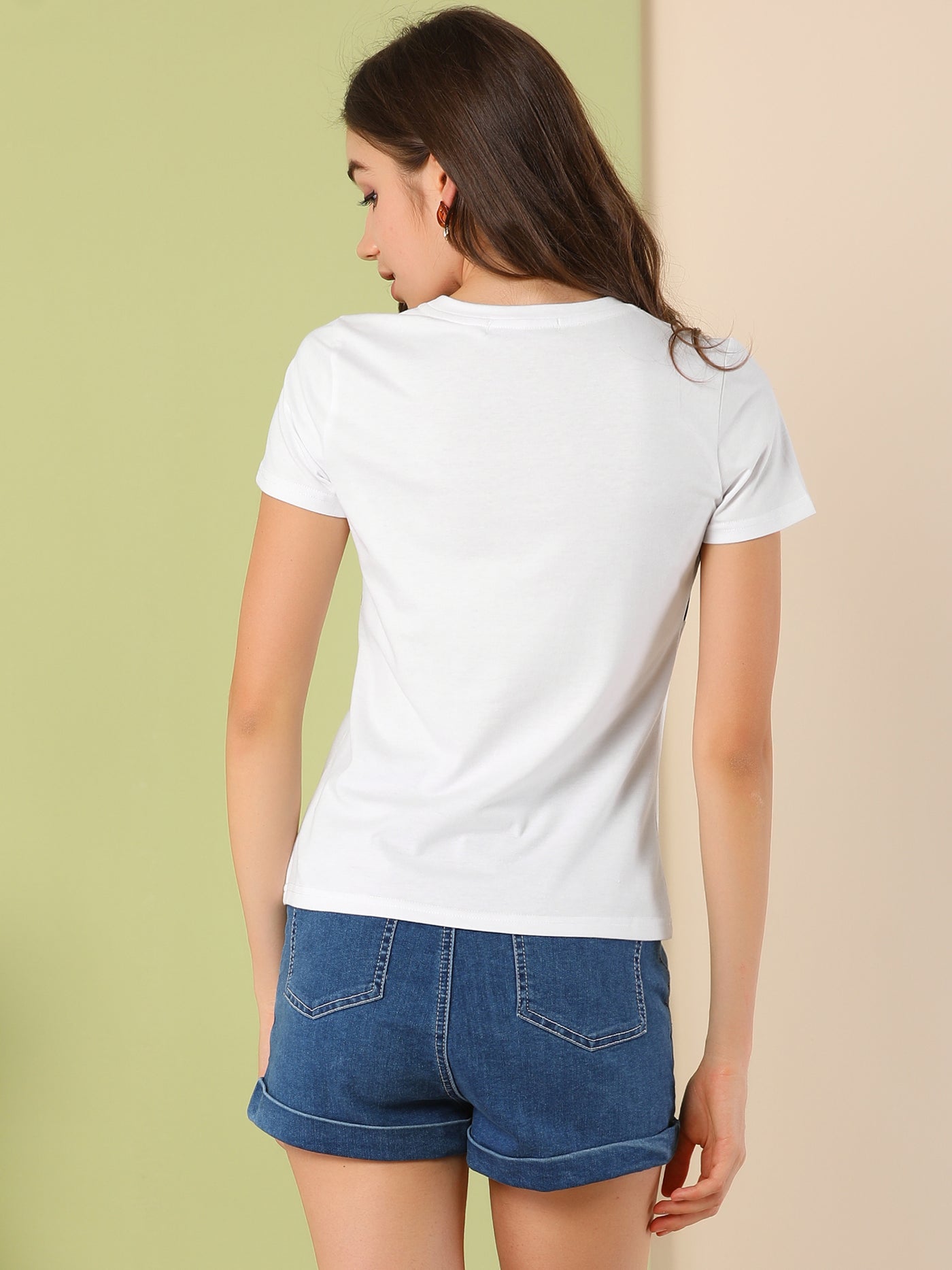Allegra K Cotton Casual Printed Short Sleeve Crew Neck Graphic T-Shirt