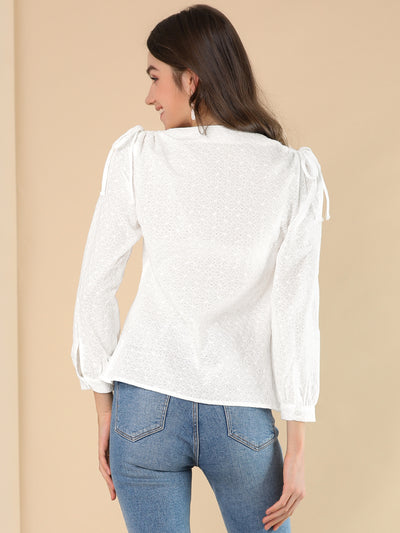 Casual Cotton Tie Neck Blouse Long Sleeve Shirt Tops
