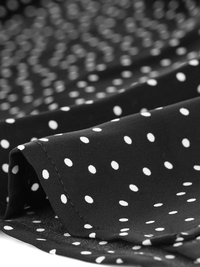 Pleated Front Split Elastic Back Work Office Polka Dots Skirt