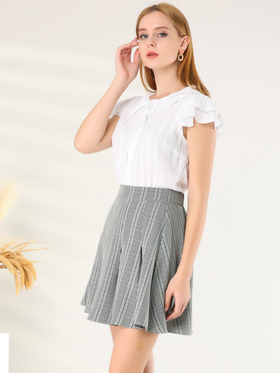 Allegra K Plaid Pleated Check A Line High Waist Work Mini Skirt