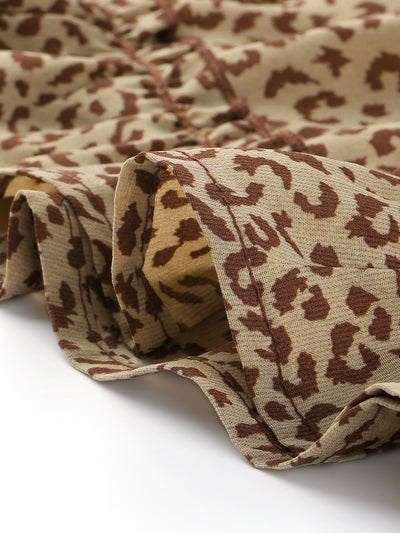 Tiered Layered Ruffle Elastic Waist Leopard Mini Skirt