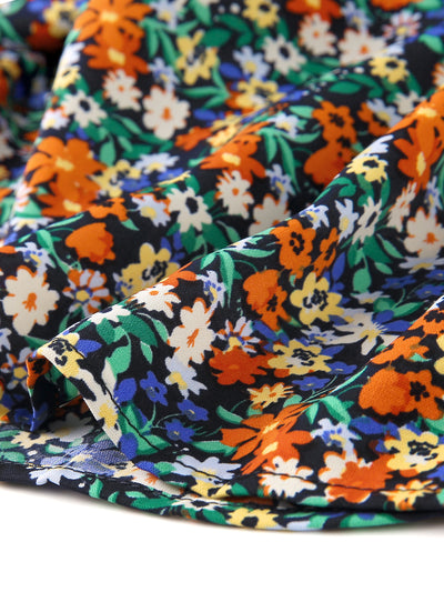 Floral Print Elastic Waist Below Knee Split Ruffle Tiered Skirt