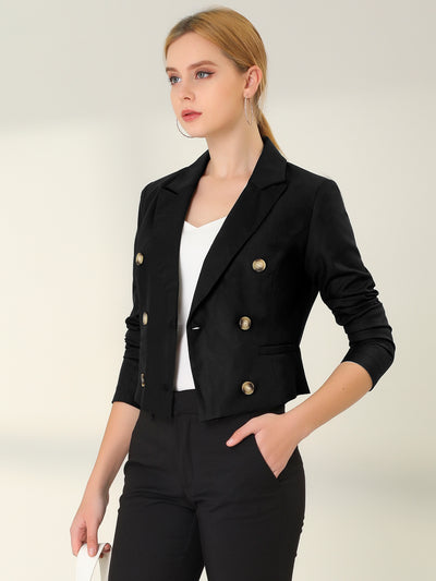 Allegra K Double Breasted Notched Lapel Jacket Slim Fit Cropped Blazer
