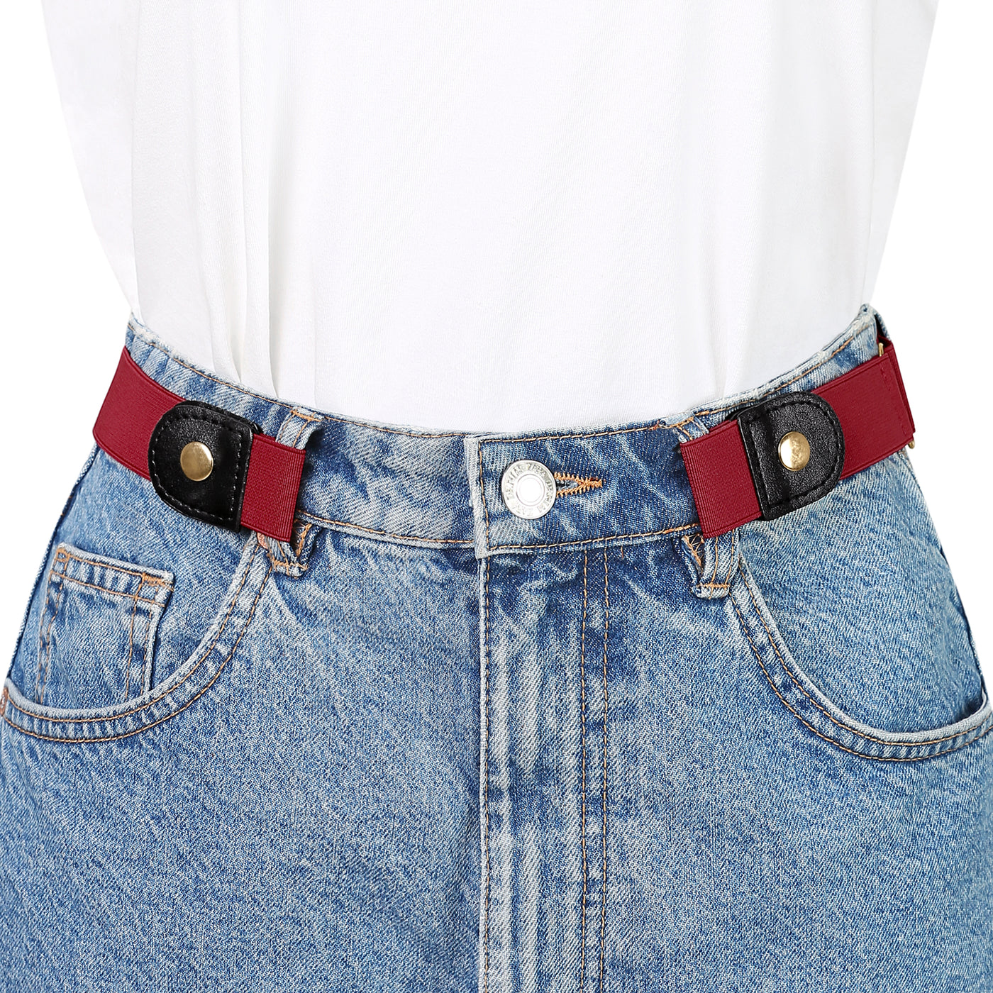 Allegra K Invisible Elastic Snap Button Jeans Pants No Buckle Belt