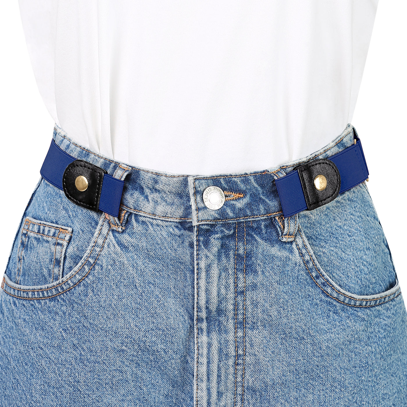 Allegra K Invisible Elastic Snap Button Jeans Pants No Buckle Belt