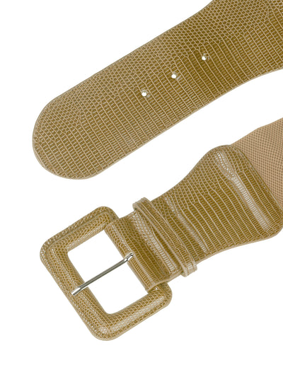 Elastic Waist Rectangular Chunky Buckle Wide Belts