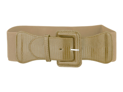 Elastic Waist Rectangular Chunky Buckle Wide Belts