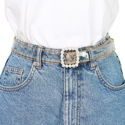 Womens Clear Transparent Belts Square Buckle Jeans Waist Belts