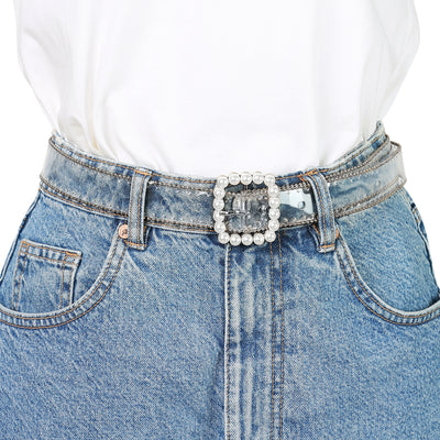Womens Clear Transparent Belts Square Buckle Jeans Waist Belts