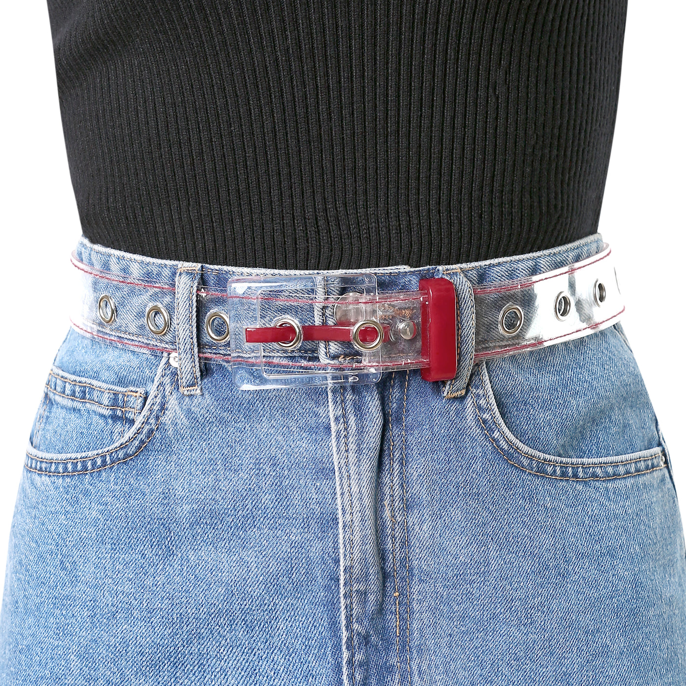 Allegra K Grommet Clear Waist Plus Size Waist Jeans Dresses Belts