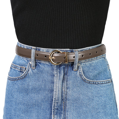 Skinny Faux Leather O Ring Metal Buckle Dress Pants Waist Belts