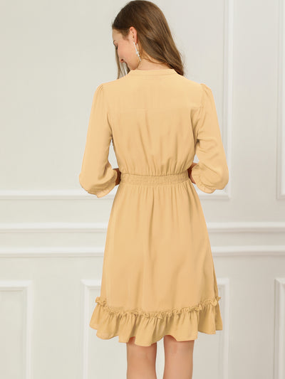 Ruffle Hem 3/4 Sleeve A-Line Smocked Short Chiffon Dress
