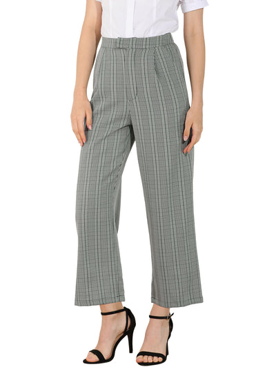 Plaid Elastic Waist Office Formal Casual Long Straight Trousers