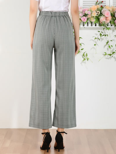 Plaid Elastic Waist Office Formal Casual Long Straight Trousers