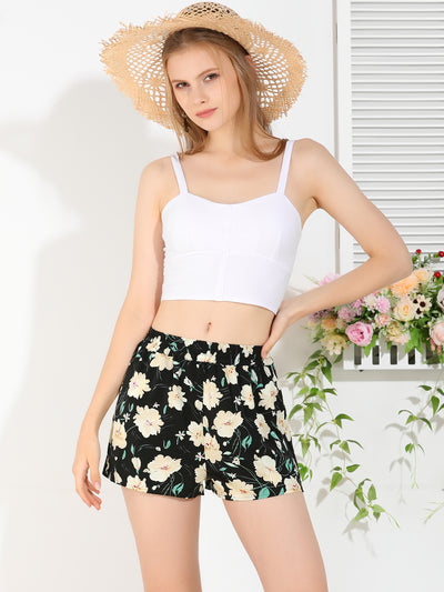 Casual Elastic Waist Pockets Summer Beach Floral Shorts