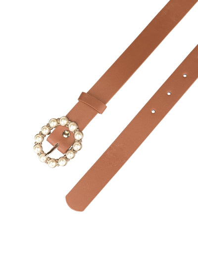 Pearl Waistband Skinny Leather Adjustable Pin Buckle Belt
