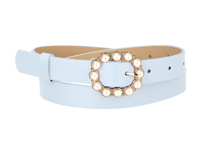 Pearl Waistband Skinny Leather Adjustable Pin Buckle Belt