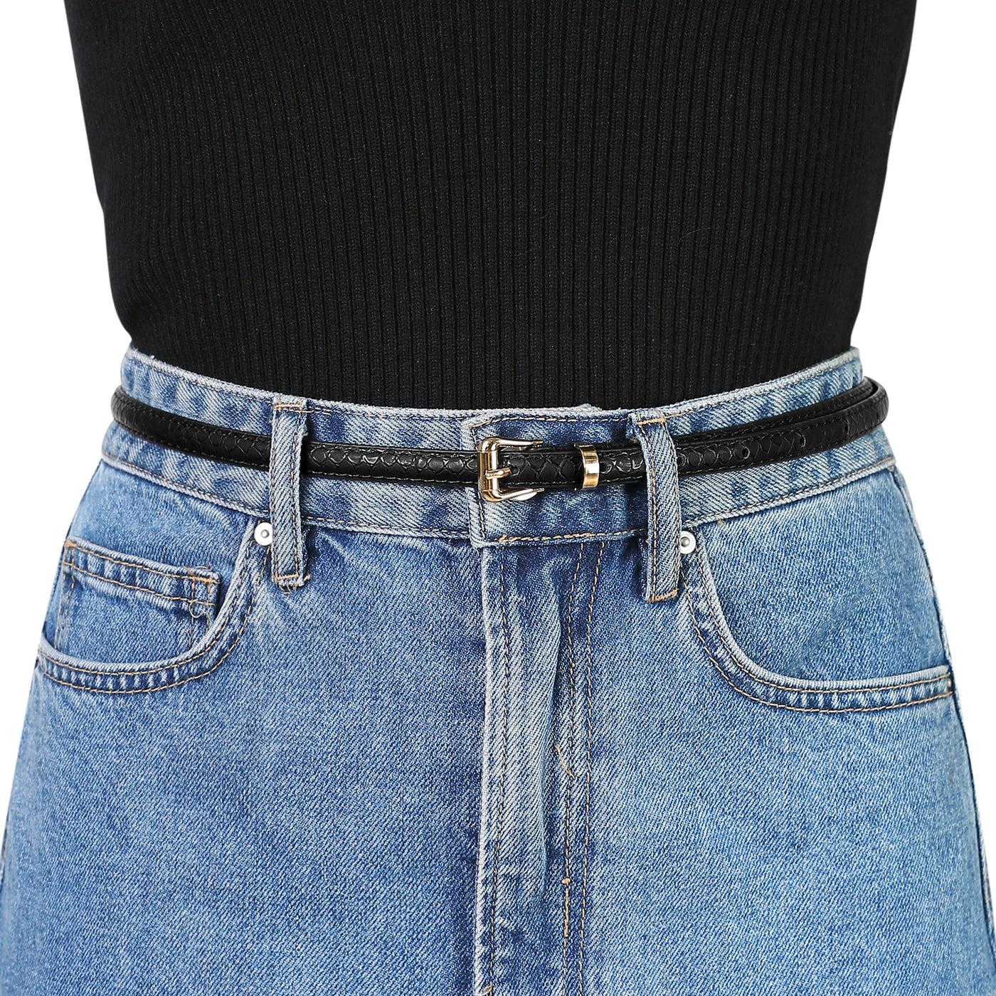 Allegra K Skinny Embossed Leather Alloy Jeans Dresses Pants Pin Buckle Belt