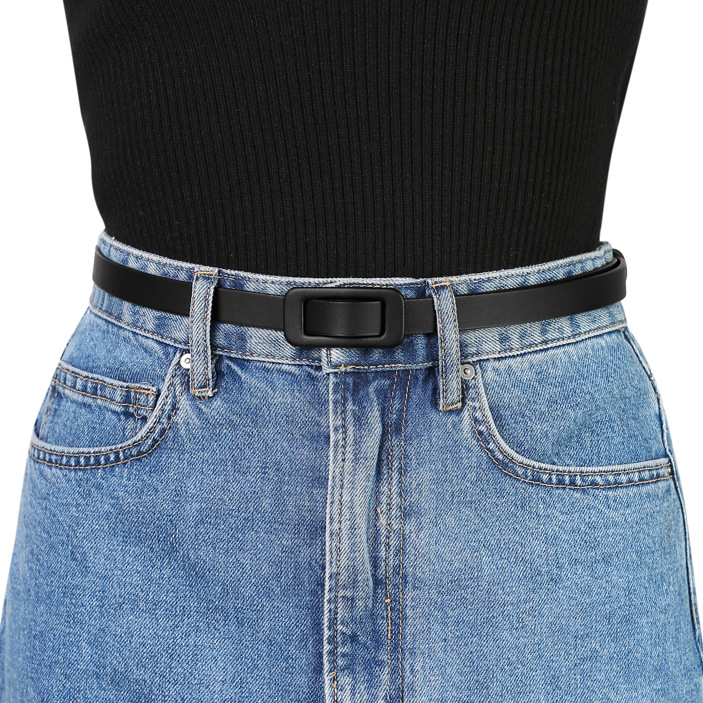 Allegra K Thin Nonporous Waist Rectangle Buckle Jeans Dress Plus Size Belts