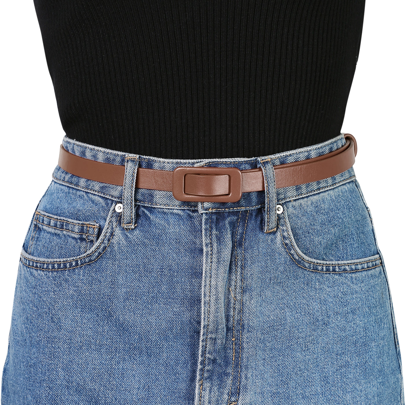 Allegra K Thin Nonporous Waist Rectangle Buckle Jeans Dress Plus Size Belts