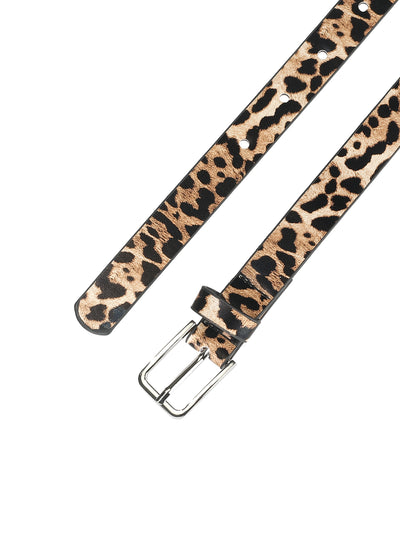 Allegra K Skinny Single Pin Buckle Animal Printed Thin Faux Leather Waist Belt