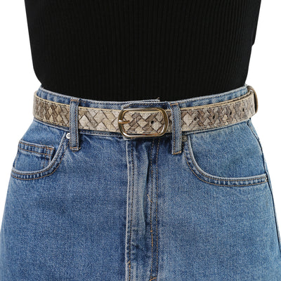 Faux Leather Metal Pin Buckle Woven Waist Jeans Dress Belt