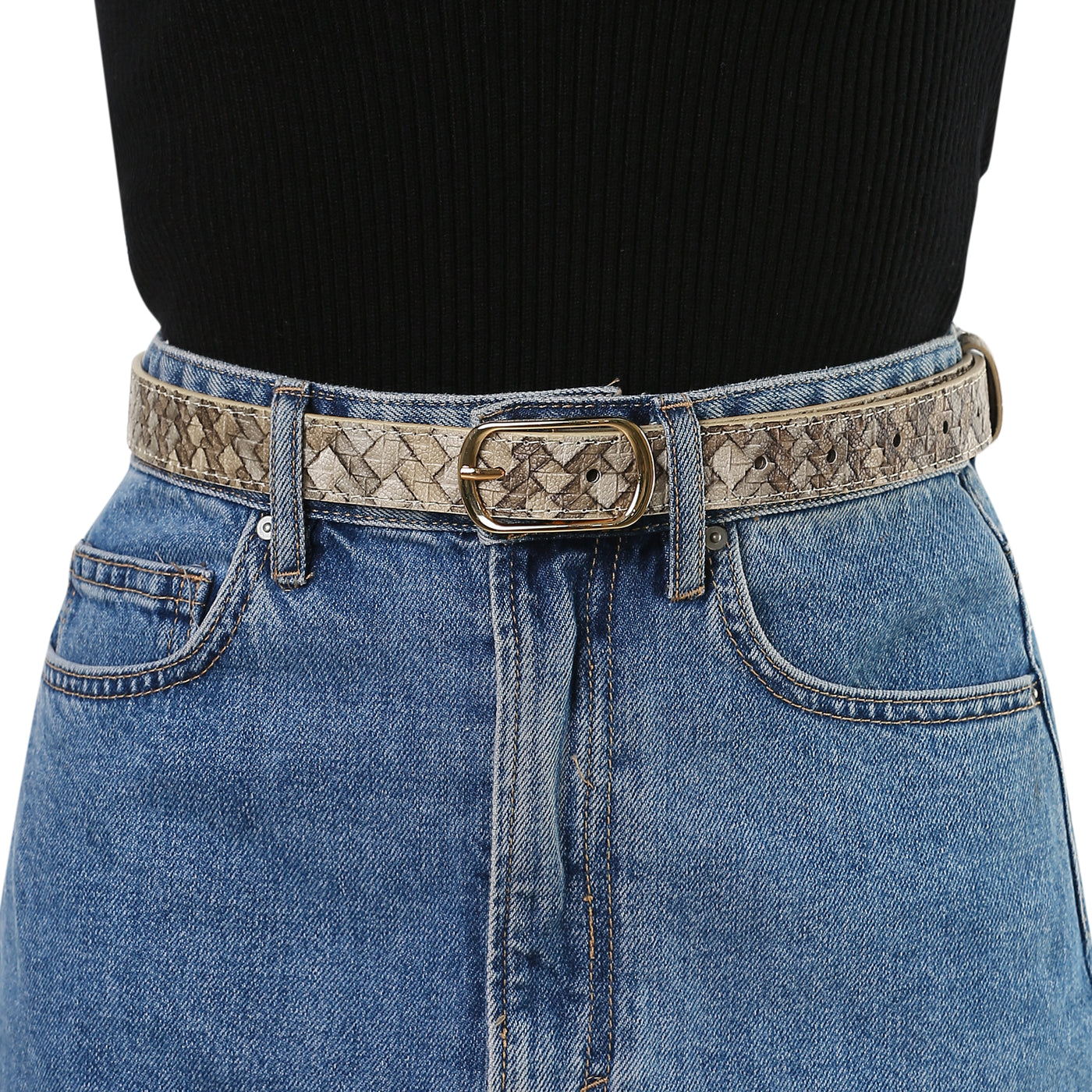Allegra K Faux Leather Metal Pin Buckle Woven Waist Jeans Dress Belt