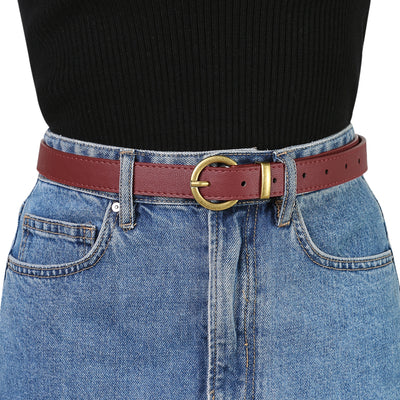 PU Leather Bronze Metal Pin Buckle Thin Waist Jeans Dress Belts