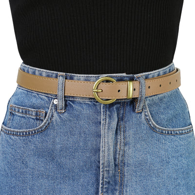 PU Leather Bronze Metal Pin Buckle Thin Waist Jeans Dress Belts