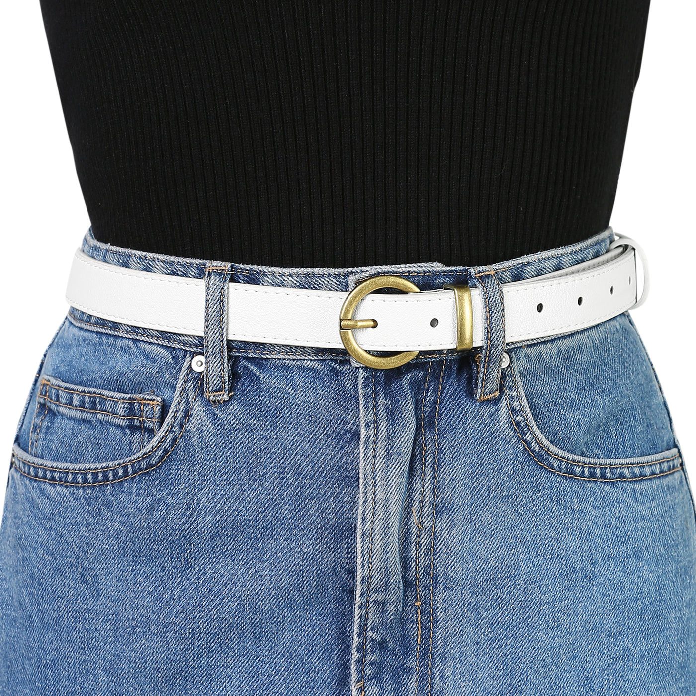 Allegra K PU Leather Bronze Metal Pin Buckle Thin Waist Jeans Dress Belts